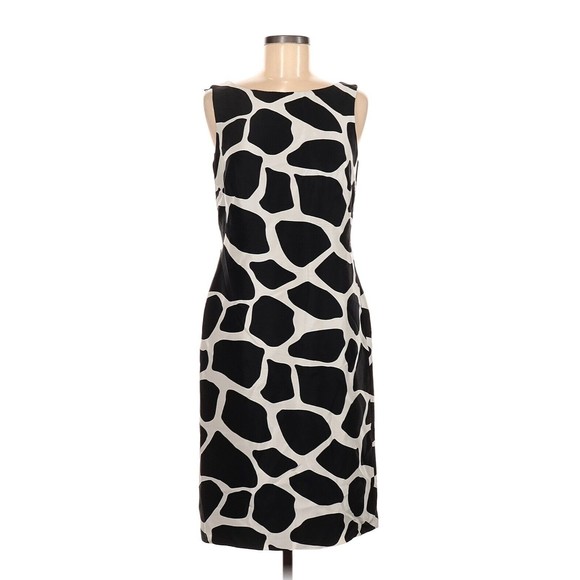Talbots Dresses & Skirts - Vintage Talbots Pure Silk Sheath Dress Size 6 Black White Animal Print Lined